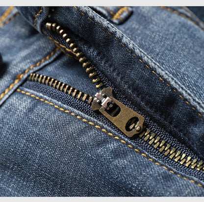 2025 Fall New Men's Cotton Stretch Slim Jeans Straight Version Business Fashion Denim Pants Vintage Blue Brand Trousers Black