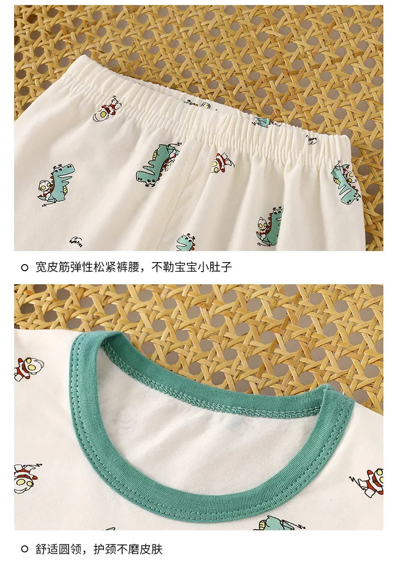 Kids Autumn Pajamas Sets Baby Boys Girls Cute Cartoon Print Long Sleeve O-neck T-Shirt Tops with Pants Toddler Casual Sleepwear