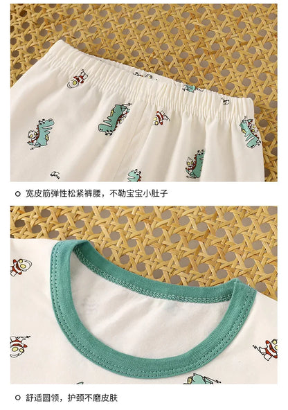 Kids Autumn Pajamas Sets Baby Boys Girls Cute Cartoon Print Long Sleeve O-neck T-Shirt Tops with Pants Toddler Casual Sleepwear