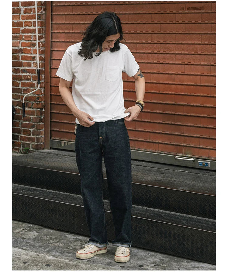 Rugged Bronson Loopwheel Tubular Pocket T-Shirt 220g Slub Cotton Men's Seamless Side Tee Short Sleeve