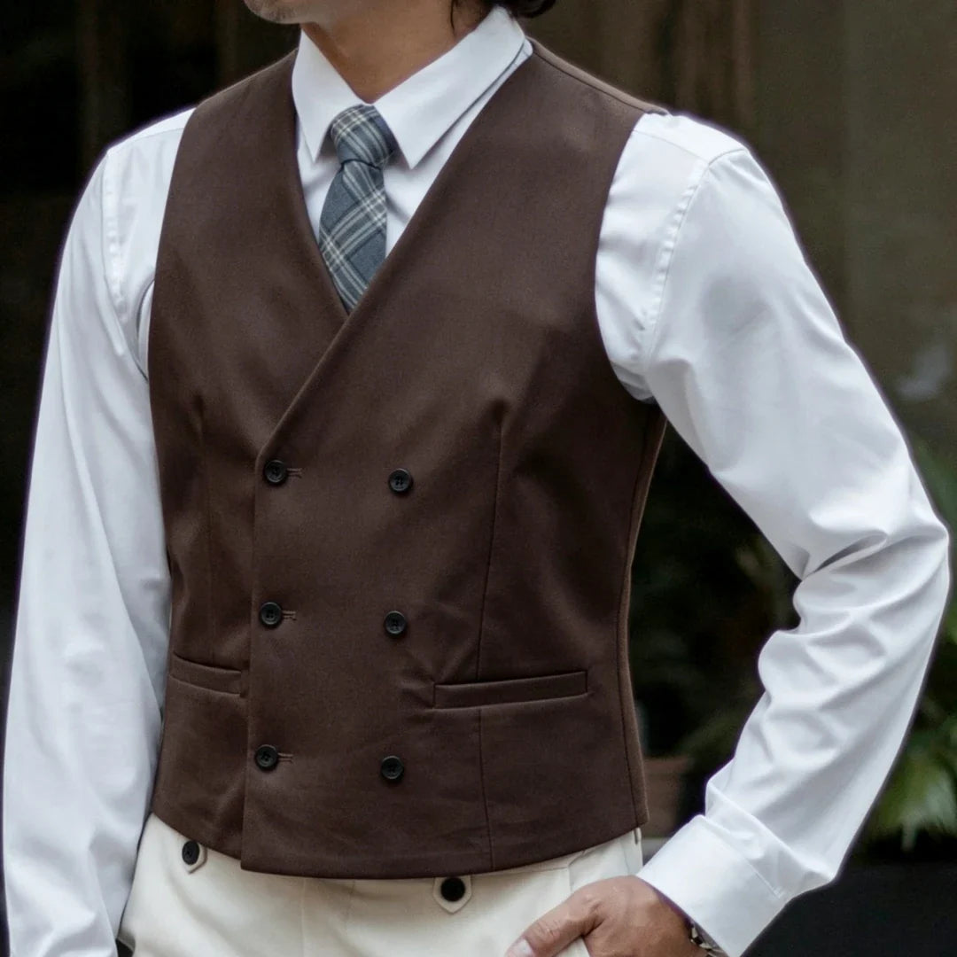 Men Vest Double Breasted V Neck Solid Waistcoat For Wedding Grrom Banquet Business Party Work Office Casual Daily Men Suit Vest