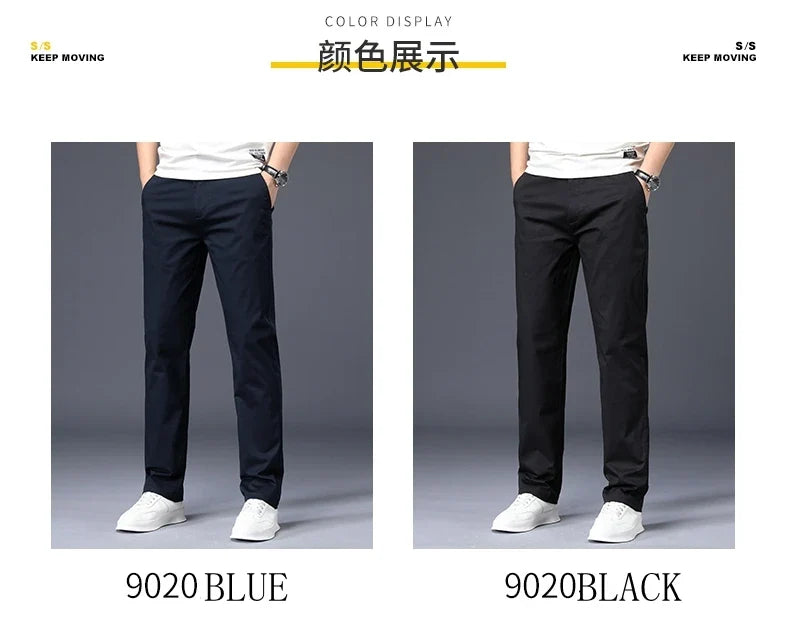 Mens Pants Cotton Casual  Stretch male trousers man long Straight High Quality 4 color Plus size pant suit  42 44 46