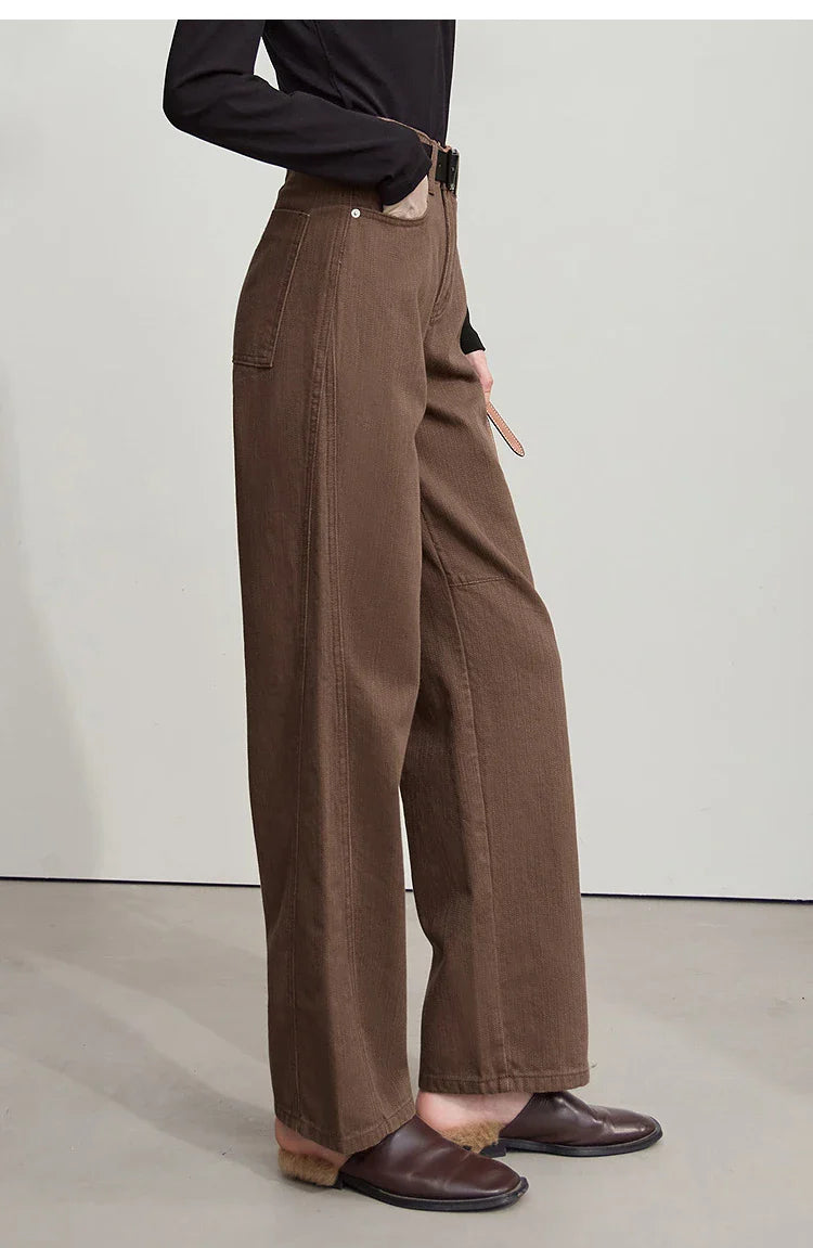 Minimalist 2025 Autumn New Arrival Pants Minimalism Retro Casual Office Lady Pure Cotton Jeans Women Denim Trouser 12543141