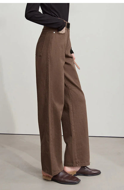 Minimalist 2025 Autumn New Arrival Pants Minimalism Retro Casual Office Lady Pure Cotton Jeans Women Denim Trouser 12543141