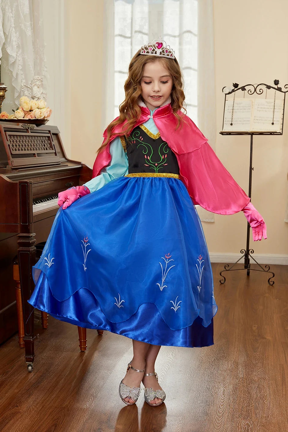 Kids Anna Cosplay Clothing Little Girls Christmas Halloween Gown Kids Party Red Cloak Costume Dance Long Sleeve Princess Dresses