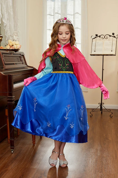 Kids Anna Cosplay Clothing Little Girls Christmas Halloween Gown Kids Party Red Cloak Costume Dance Long Sleeve Princess Dresses