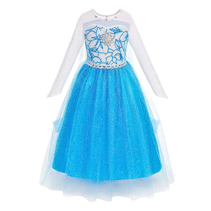 Children Carnival Blue Sequins Elsa Cosplay Dress Girls Elegant Blue Princess Costume Kids Halloween Birthday Party Clothes