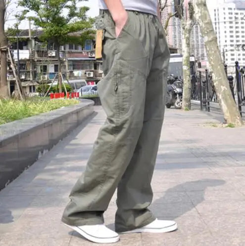 Spring Men cargo cotton pants pocket large size big 8XL 10XL 9XL 140KG loose out door casual safari style pants black 46 48 50