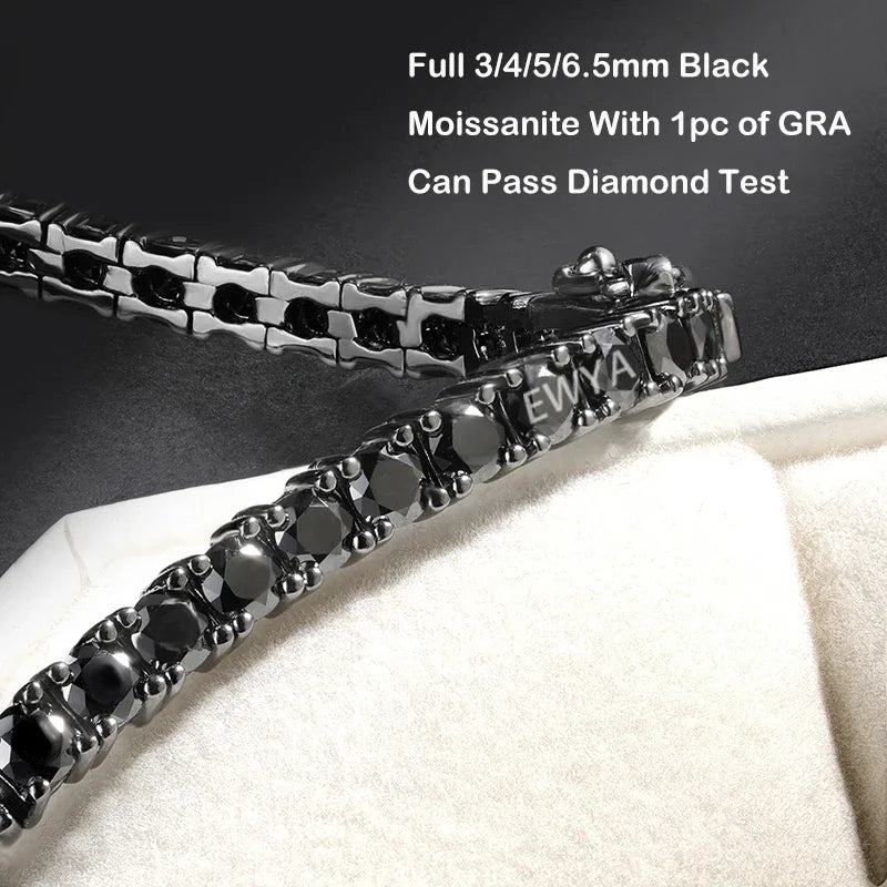 GRA Certified 3mm 0.1CT Gradient Color Black Grey White Moissanite Tennis Bracelet for Men Woman 925 Silver Link Bracelets