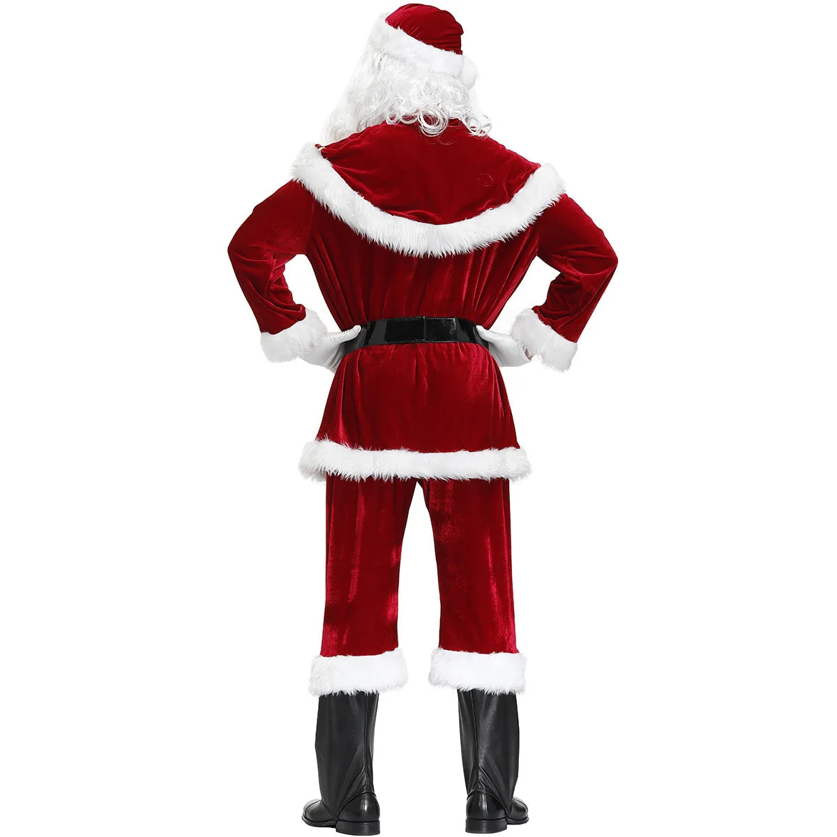 2024 New Man Santa Claus Suit Adult Christmas Cosplay Costume Red Deluxe Velvet Fancy 8pcs Set Xmas Party Family Costume Outfits