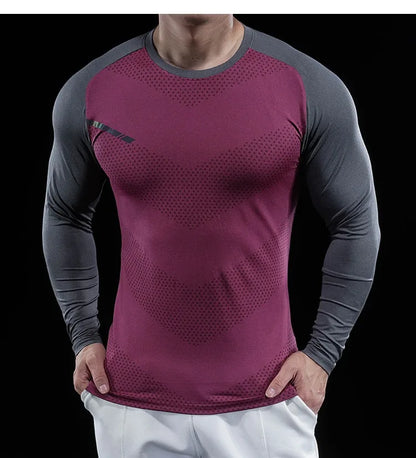 Autumn Winter Men Gym Fitness Display Long Sleeve T-Shirt Crew Neck Elastic Moisture Wicking Tights Running Training Bottom Top