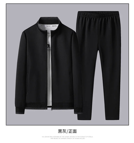 Men's Sports Suit Casual Outdoor Solid Color Versatile Stand Up Collar Top Jacket Gray Plus Size Middle-aged Men Clothing L-5XL