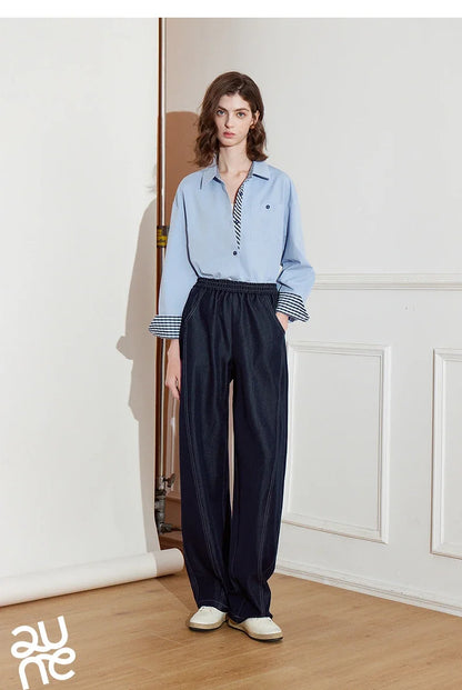 Women Striped shirt, spring 2025 new cavalry diagonal collar spliced pure cotton shirt
