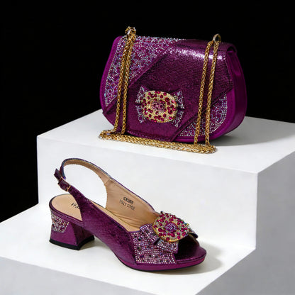Women's Elegant High Heel Shoe and Bag Set Signature Italian Design with Premium Synthetic Fabrics for Weddings and Elegant