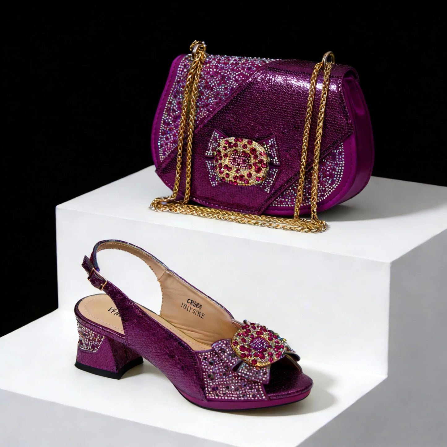 Newest Italian Design Special Synthetic Fabrics Women's Matching Shoe and Bag Set High Heel for Weddings and Parties