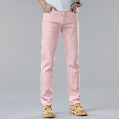 White Jeans Men's Fashion Straight Elastic Cotton Denim Pants Spring Autumn All-match Business Casual Trousers Male Clothes