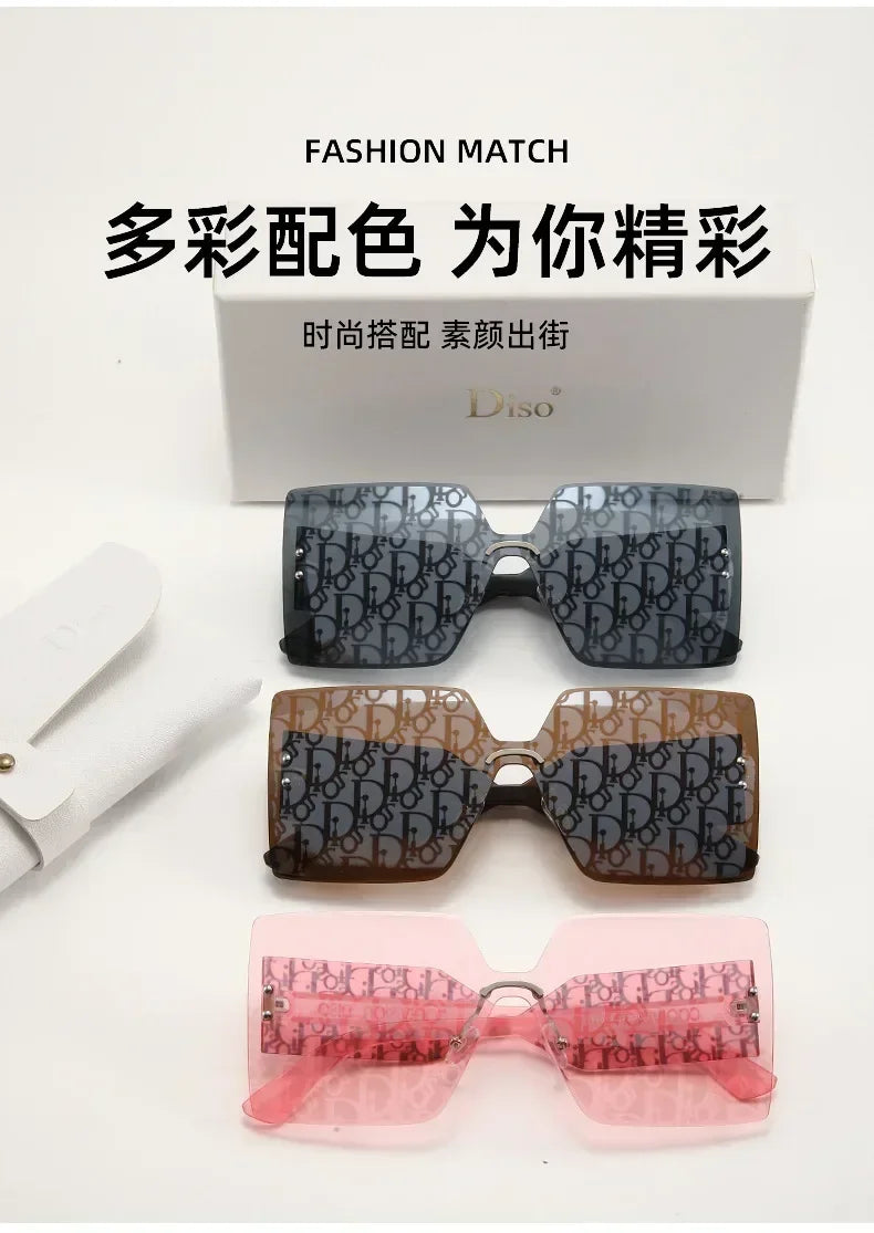New Fashion Rimless Sunglasses Women Large Frame One Piece Sun Glasses Ladies Luxury Letter Coated Eyewears Gafas De Sol UV400
