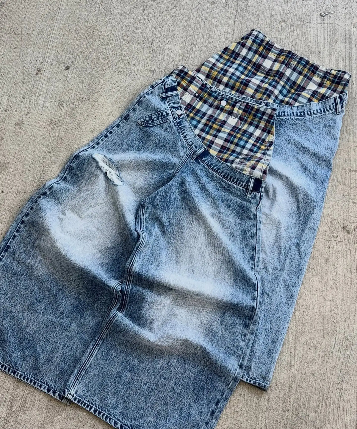 Y2k Slanted Runway Baggy Jeans Retro Plaid Patchwork Men Women Wide Leg Pants American Hip Hop Streetwear Unisex Casual Jeans