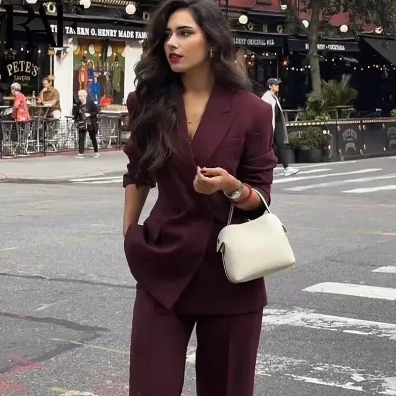 Women's Blazer Outerwears Office Wear Women Suit Jacket Autumn Long Sleeve Burgundy Blazers Formal Woman Minimalist Blazer