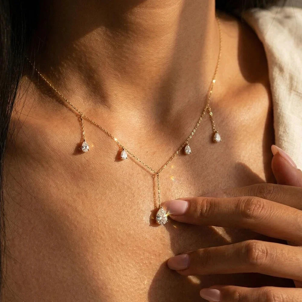 0.5/2Carat Pear Cut Moissanite Drop Necklace With Certificate S925 Silver Long Tassel Neckchain Fine Jewelry For Women