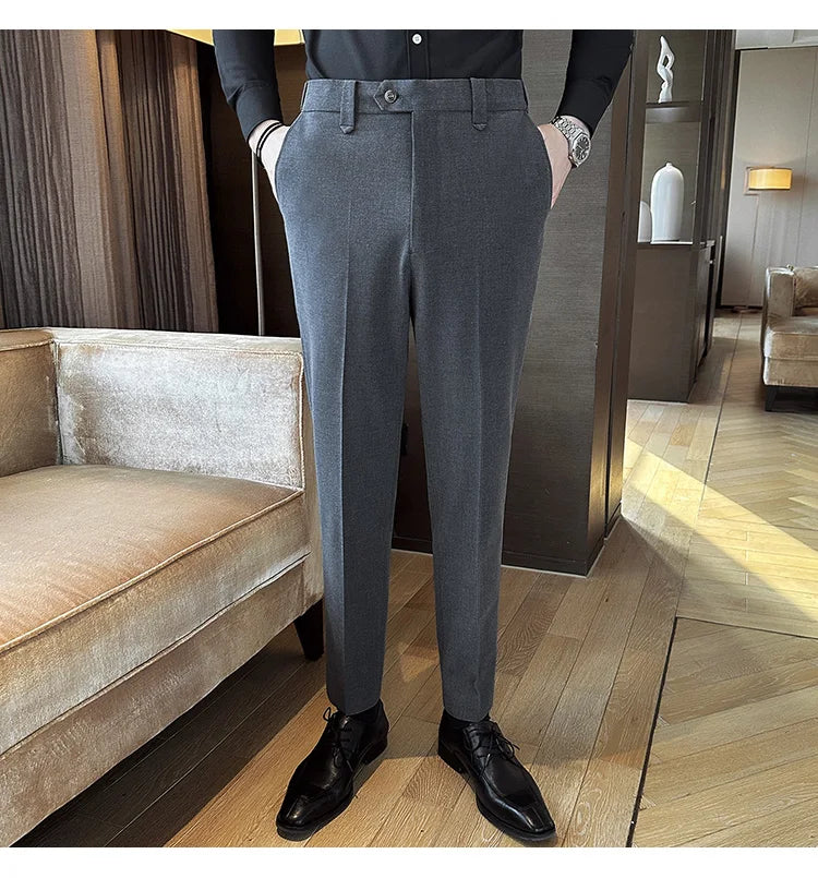 New Men Casual Solid Color Suit Pants Fashion Men Slim Fit Business Social Dress Pants Formal Wedding Social Party Male Trousers