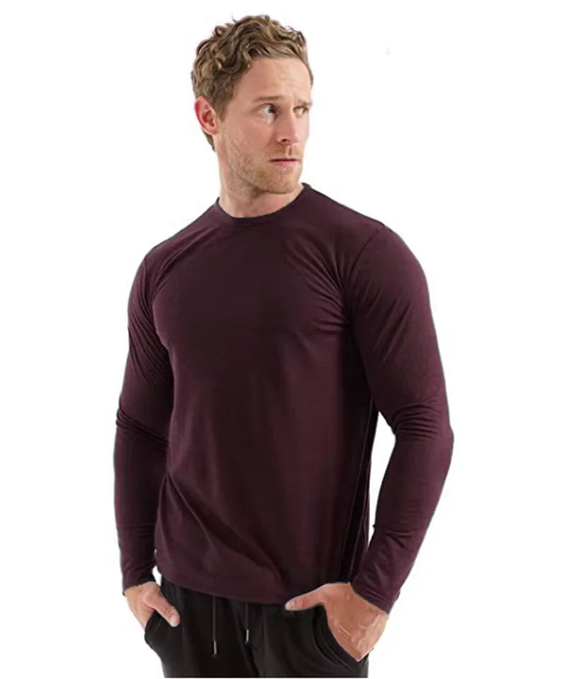 Men's 100% Merino Wool Base Layer Shirt 240G Thermal Top Warm Wicking Breathable Anti-Odor Underwear Warm Clothing Base Layer