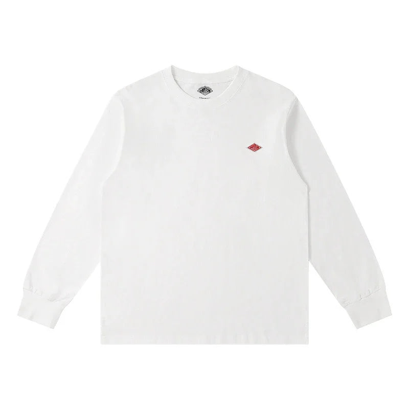 Spring Exported to Japan style Classic fashion Solid Simple Loose Long sleeve Cotton T-shirt Top Man Small Icon Embroidery Tees