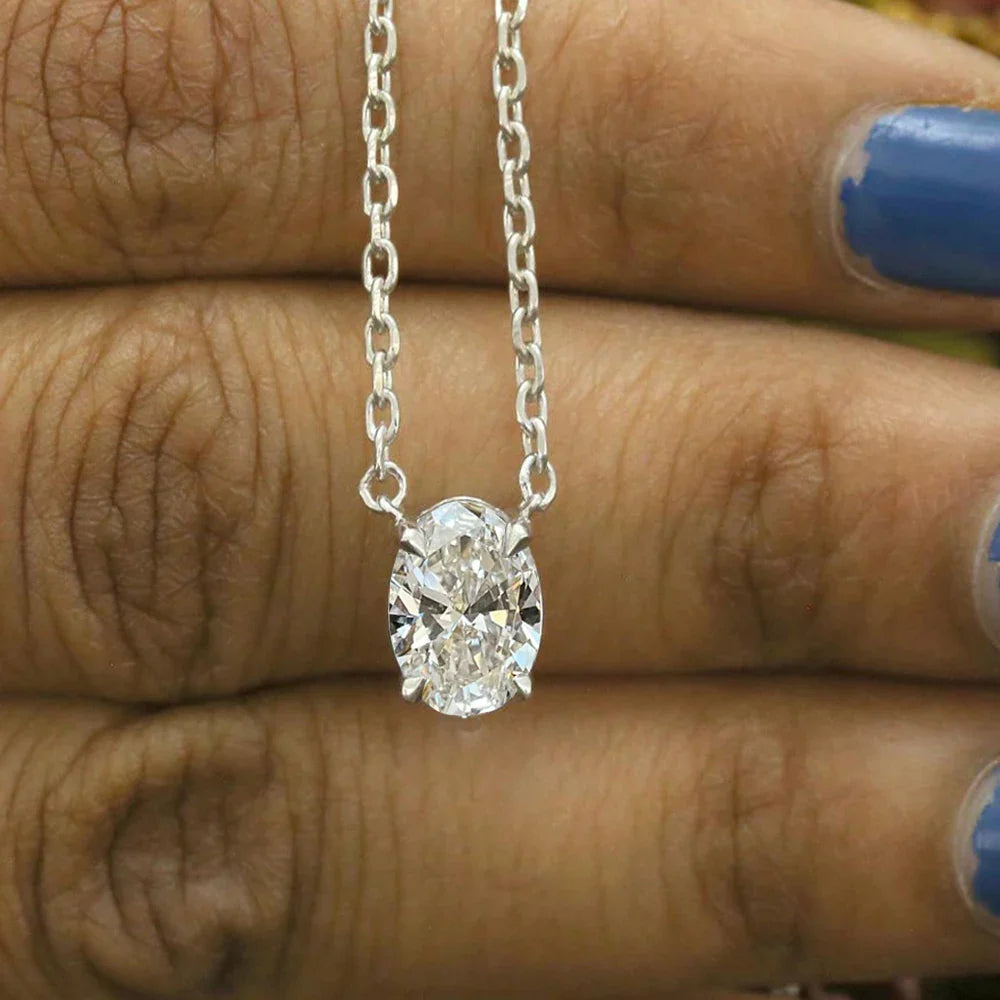 1/2/3carat Solitaire Oval Cut Moissanite Diamond Pendant for Women 18kYellow/Rose Gold Plated S925 Silver Minimalist Neck Chain