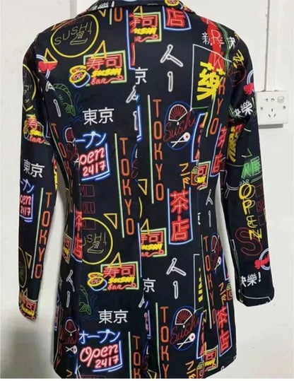 Elegant and Youth Blazer Spring Fashion Vintage Irregular Print Casual Woman Clothing High Street Lapel Blazer Woman Outerwears