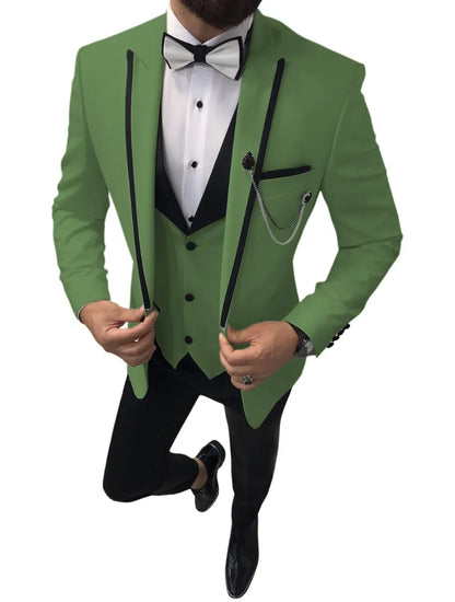 Men Suits Slim Fit One Button Casual Business Groomsmen Brown Peak Lapel Tuxedos For Formal Wedding (Blazer+Pants+Vest)