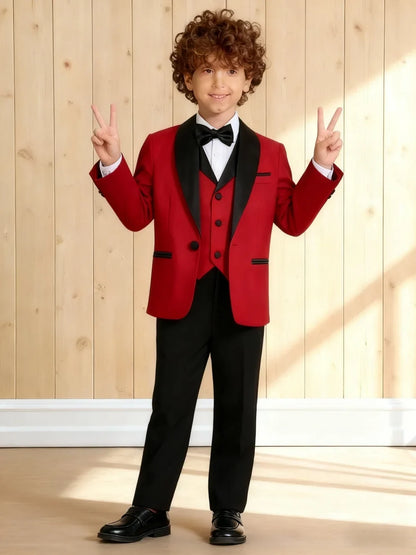 Hot Selling Stylish Emerald Green Boys Formal Suit Set 3-14 Years 4 Piece Kids Wedding Tuxedo Blazer Vest Pants Bow Tie