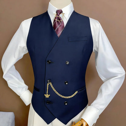 Men Vest Black Double Button V Neck Solid Waistcoat For Wedding Birthday Banquet Party Office Business Work Daily Men Suit Vest
