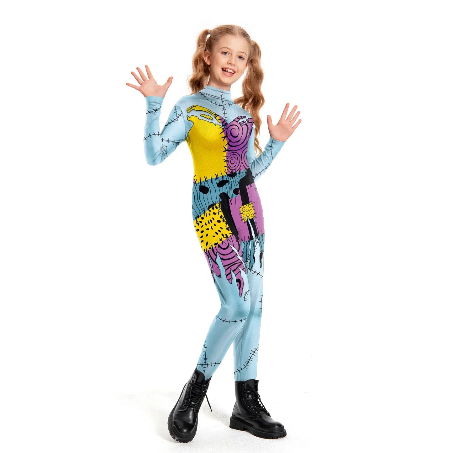 Halloween Nightmare Sally Costume Patchwork Pattern Bodysuit Fancy Disguise Suit Carnival Party Girls Zentai Catsuit