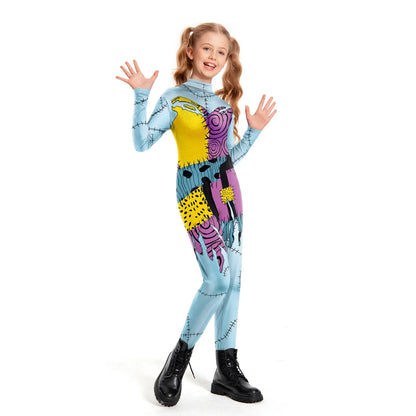 Halloween Nightmare Sally Costume Patchwork Pattern Bodysuit Fancy Disguise Suit Carnival Party Girls Zentai Catsuit