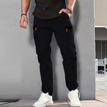 Men's Spring/Summer New Multi-pocket Quick-dry Straight-leg Cargo Pants, Waterproof Fabric with Drawstring Design