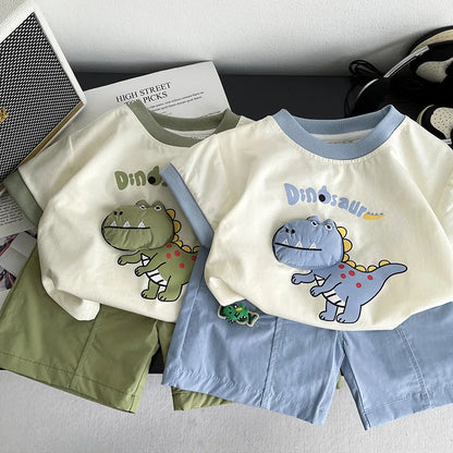 New Baby Summer Clothes Kids Cute Cartoon Suits Boys 3D Dinosaur Tshirt Shorts 2Pcs Sets Chidren Girls Fashion Clothing Outfits