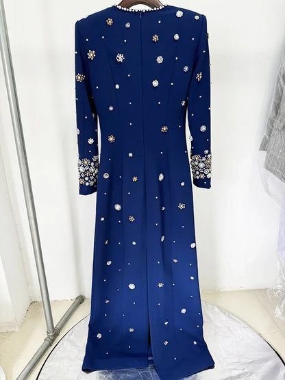 HIGH STREET Newest Fashion 2026 Designer Party Vestido Women's Formal Long Sleeve Luxurious Beaded Long Maxi Dress