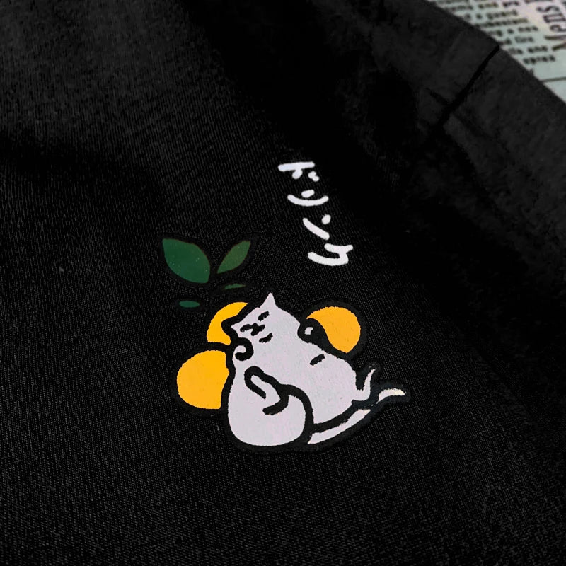 Cute Japanese Cat Print Oversized T-shirt men Women Short Sleeve Loose Casual Tee Shirt Streetwear Tops Cotton Harajuku Clothing
