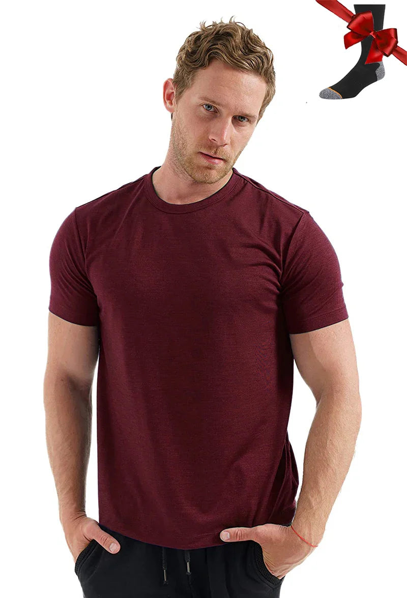100% Superfine Merino Wool T Shirt Mens Base Layer Shirt Merino Wool Wicking Breathable Quick Dry Anti-Odor +Merino Wool Socks