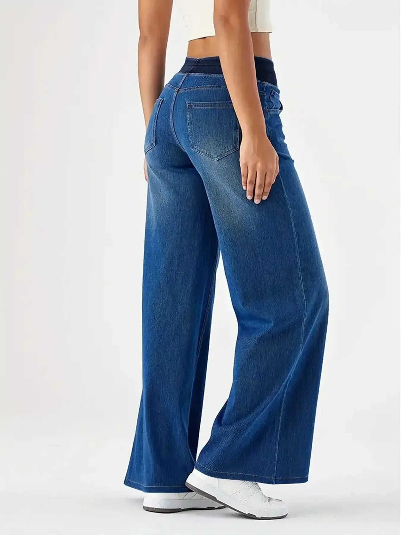 Jeans for Woman Y2k Jeans Baggy Jeans Stretchy Fabric Loose Straight Leg Ribbed Waist Design Modern Trousers Urban Fashion