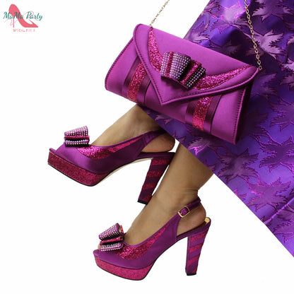 2025 Red Elegant Style Italian Women Shoes Matching Hand Bag Set  Slingbacks Sandals with Platform for Party