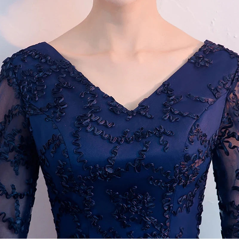New 2026 Navy Blue Color V-Neck Formal Bridesmaid Dresses Half Sleeves Women Elegant Bride Gown Customized