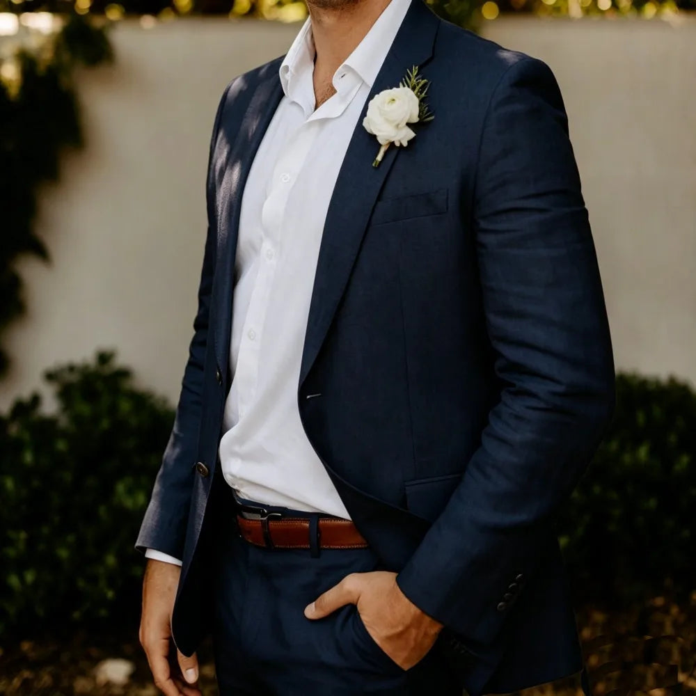 Beige Linen Men Suits 2 Pieces Wedding Tuxedo Summer Slim Fit Groom Blazer Trousers Set Formal Attire wedding suits for men