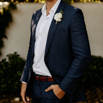 Beige Linen Men Suits 2 Pieces Wedding Tuxedo Summer Slim Fit Groom Blazer Trousers Set Formal Attire wedding suits for men