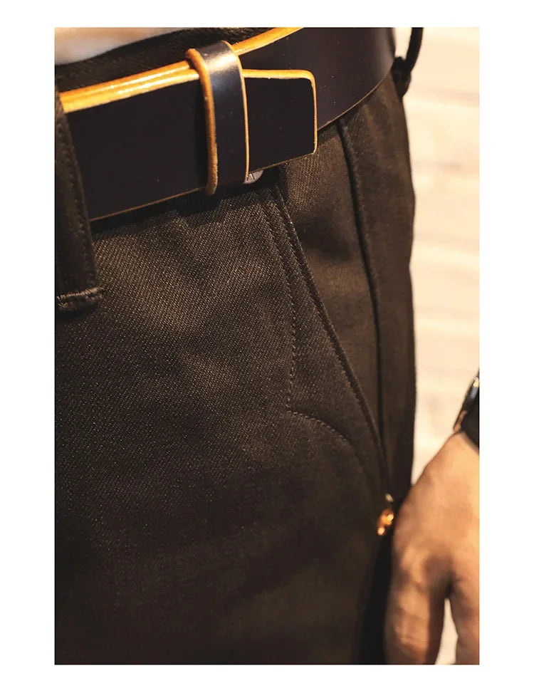 Black Men's Jeans Relaxed Fit 14.5oz Selvedge Denim Officer Trousers