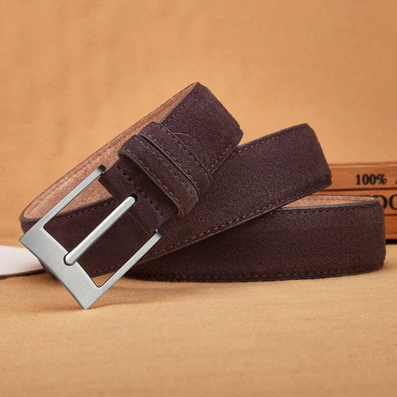 Sude Belt Cowskin Genuine Leather For Man And Lady With Oxford Fabric Strap Genuine Leather Luxury Pin Buckle Blue Gray Belts