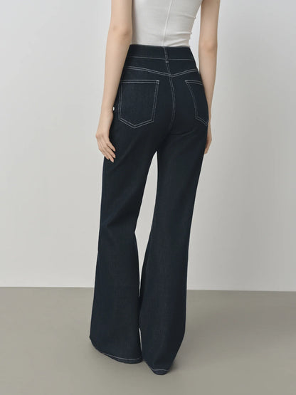 Elastic Waist Straight Slim Flared Jeans for Women 2025 Autumn New Arrival Y2K Chic Style Cotton Soft Jeans 25FS13143