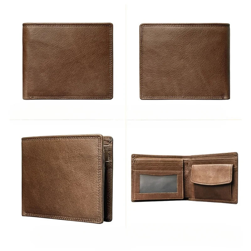 Multi-Functional First Layer Cowhide Men's Wallet Retro Horizontal Zipper Change Credit Card Position Men's Real-Leather Bag