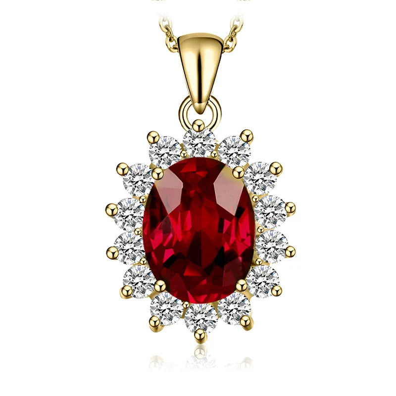 Princess Diana Created Blue Sapphire Ruby Simulated Emerald 925 Sterling Silver Pendant Necklace Women No Chain