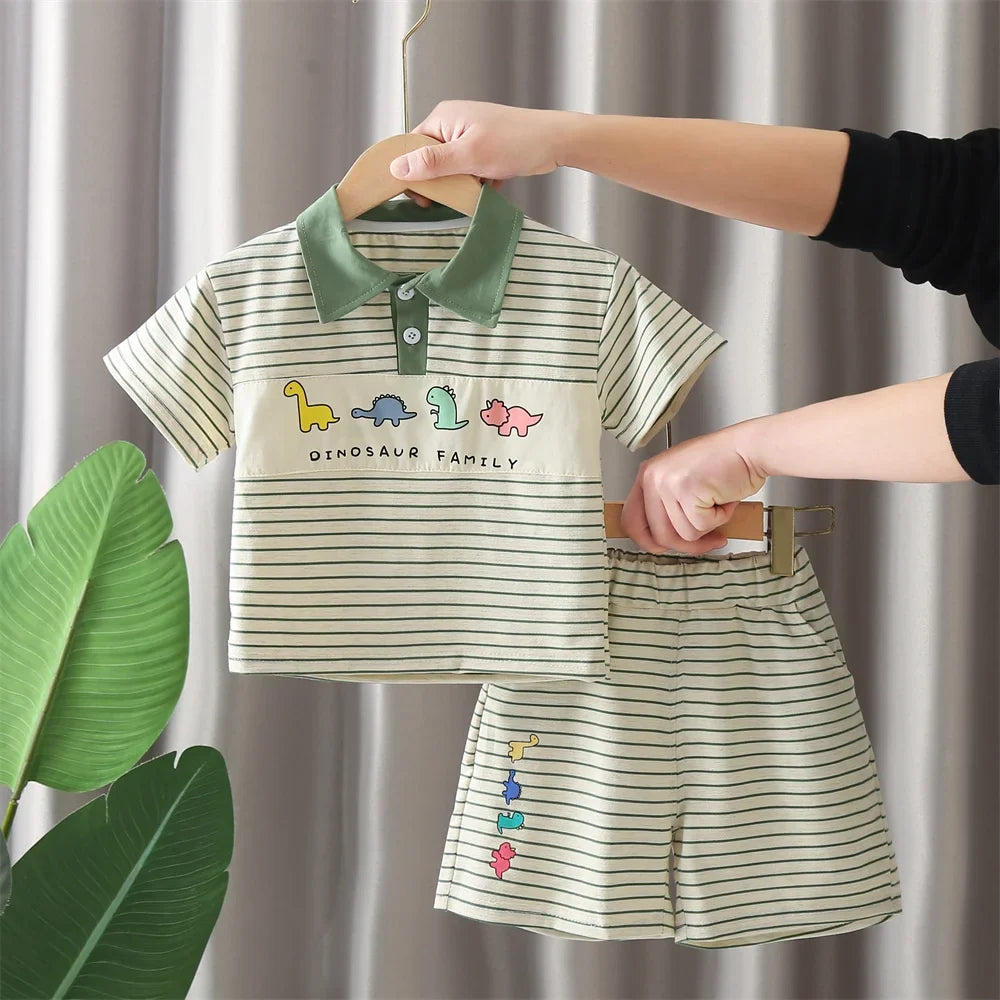 New Summer Baby Boy Clothes Set Toddler Boys Striped Cartoon T-shirt Short Pant 2-Piece Casual Infant Children's Clothing Outfit